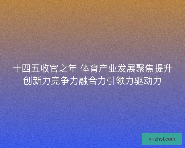 十四五收官之年 体育产业发展聚焦提升创新力竞争力融合力引领力驱动力